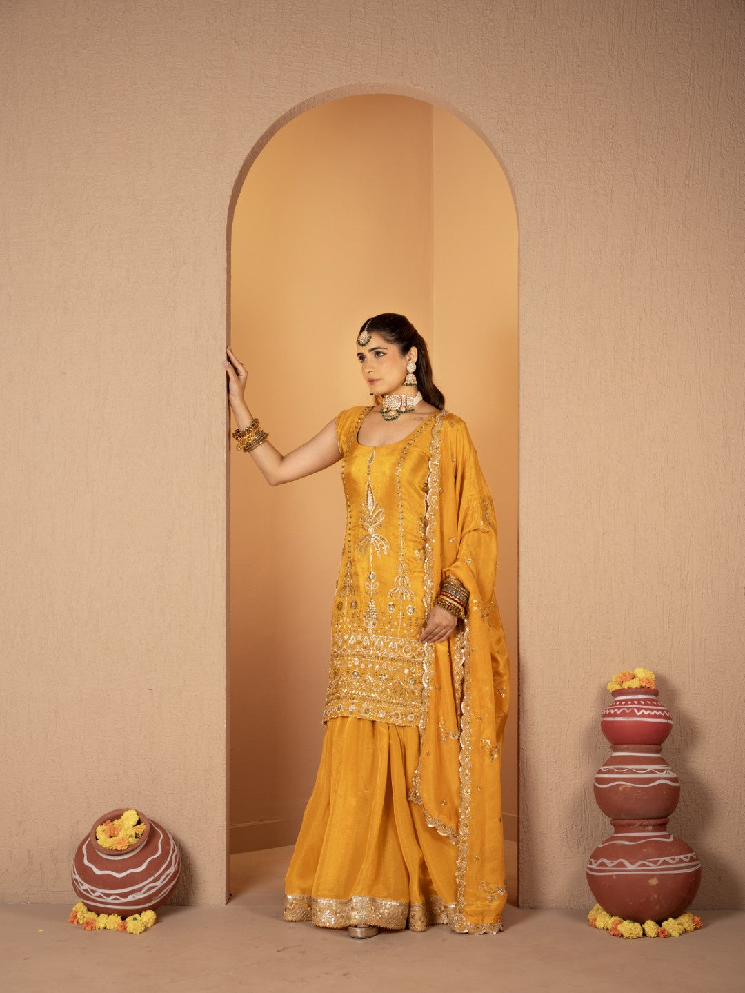 Yellow Heavy Tila Work Gharara Set