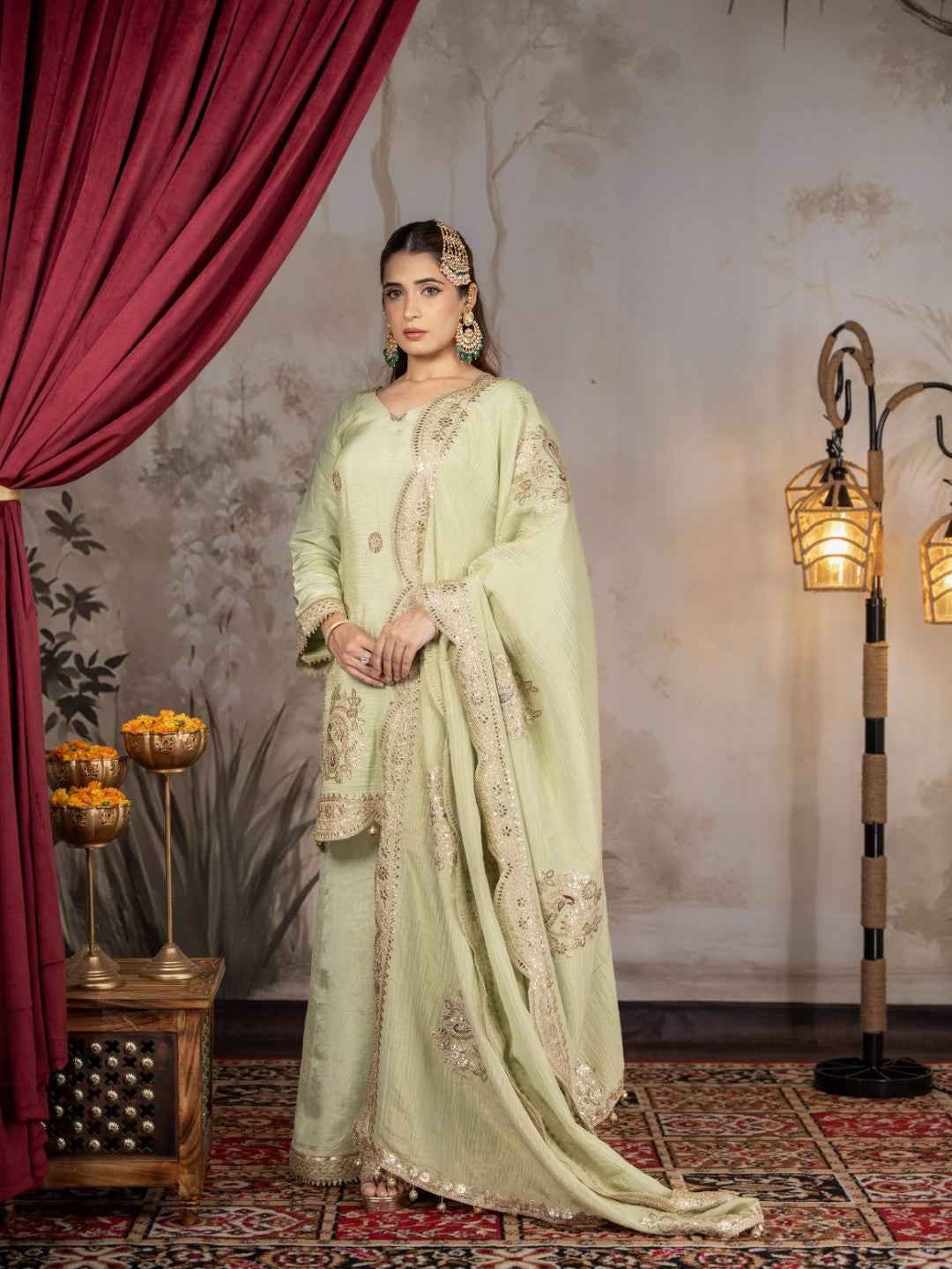 Sea-Green Gota & Tila Work Sharara Set