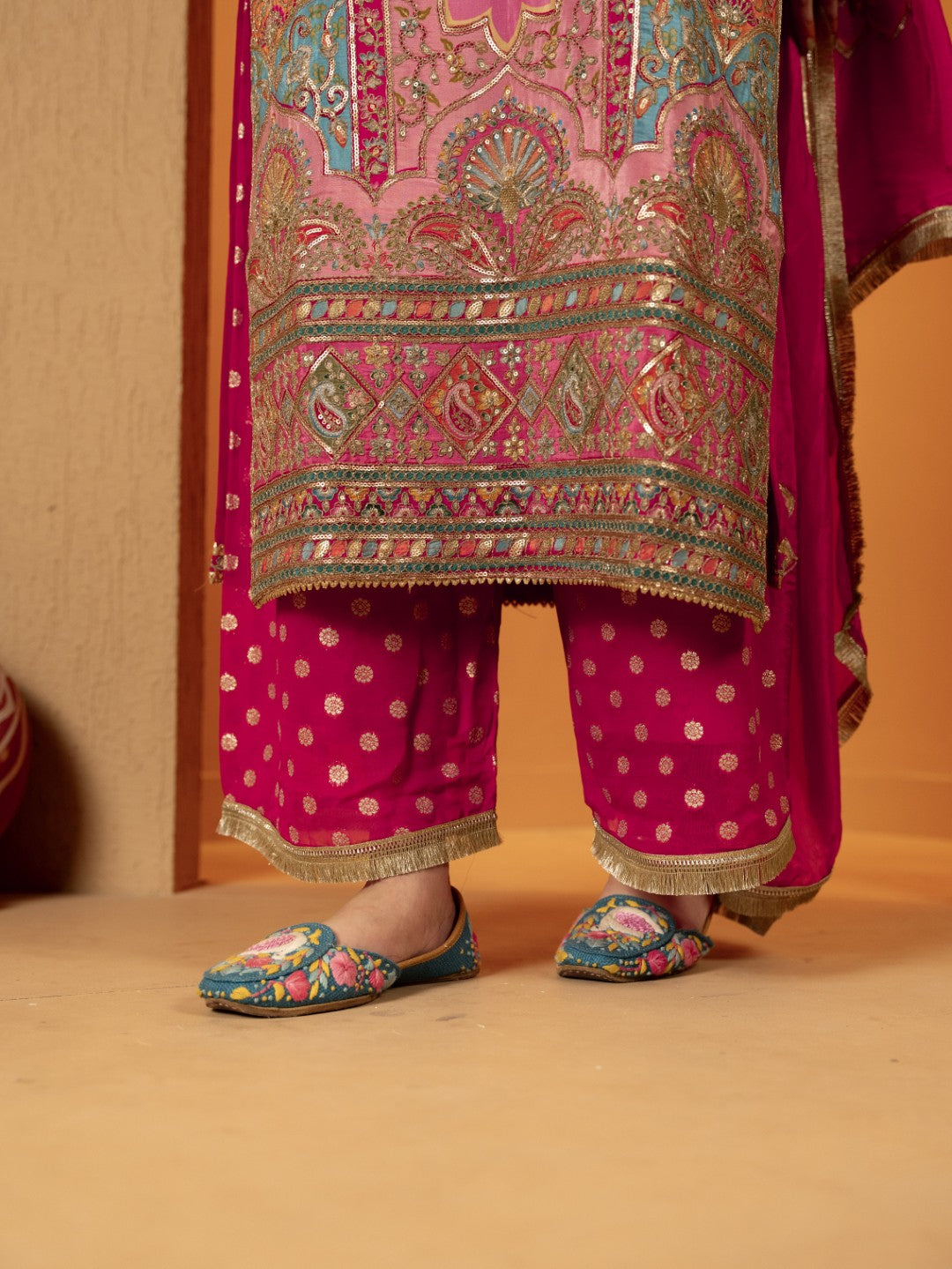 Hot-Pink Aari Work Plazo Set