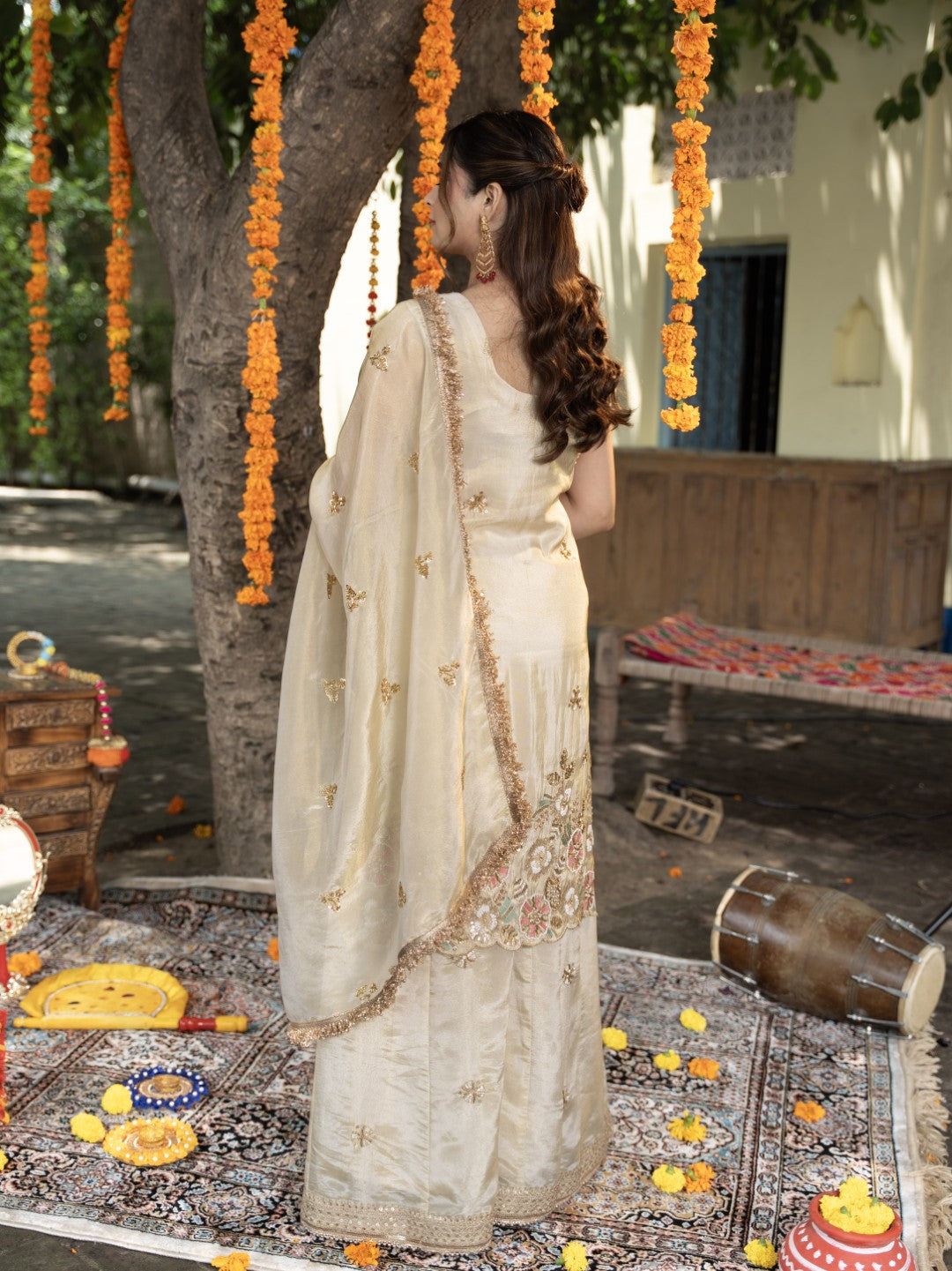 Ivory Heavy Cutdana & Sequin Work Sharara Set