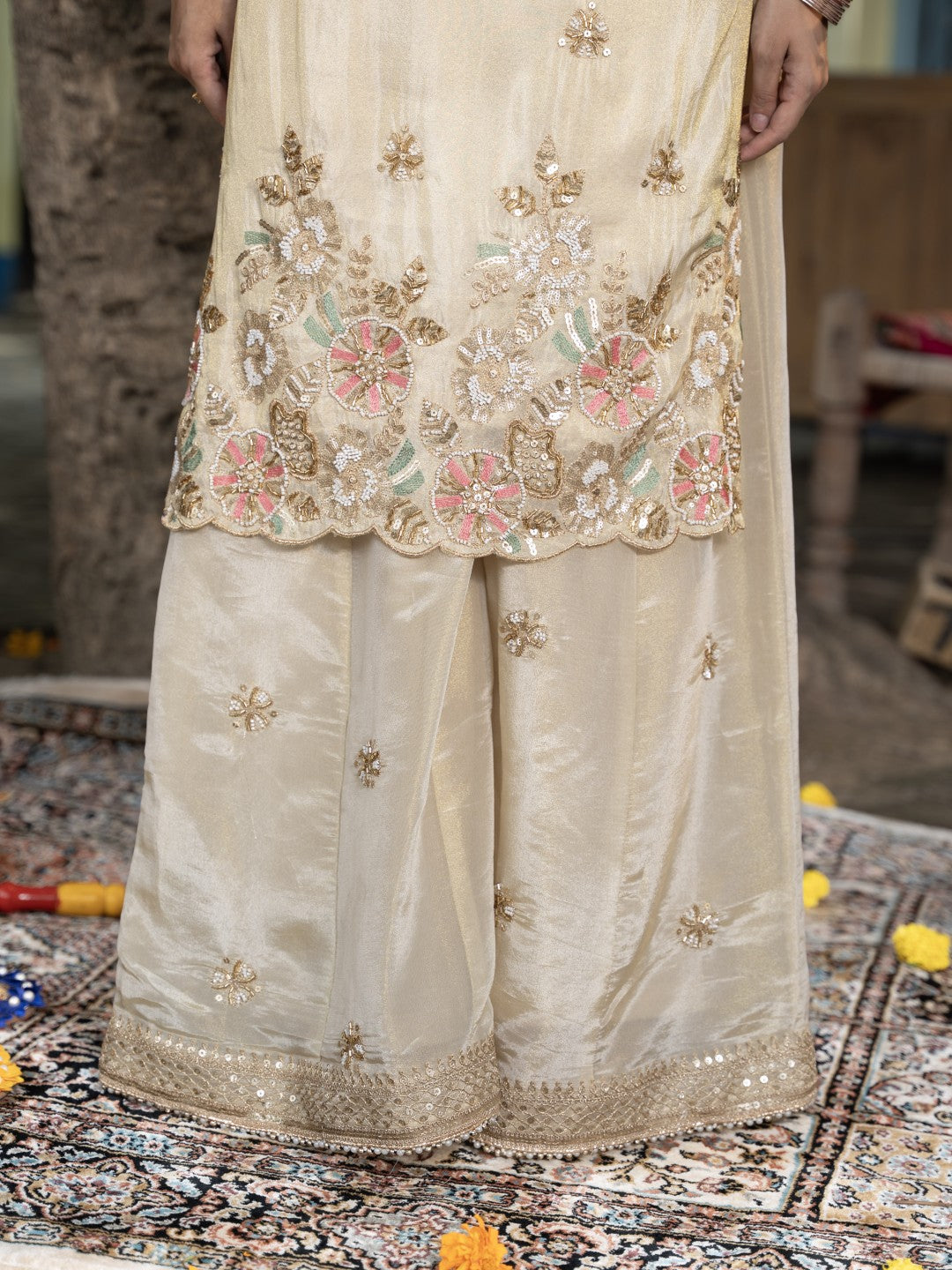 Ivory Heavy Cutdana & Sequin Work Sharara Set