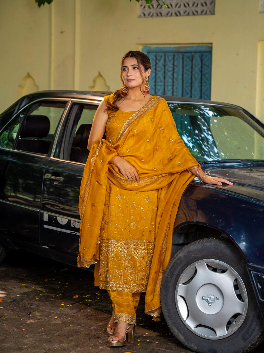 Gold-Yellow Heavy Aari Work Kurta Set