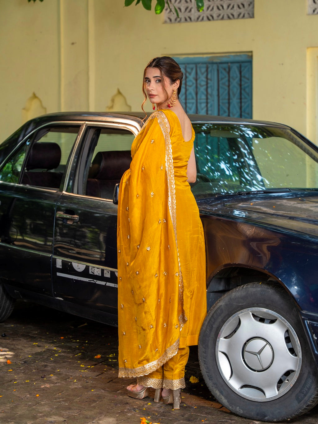 Gold-Yellow Heavy Aari Work Kurta Set