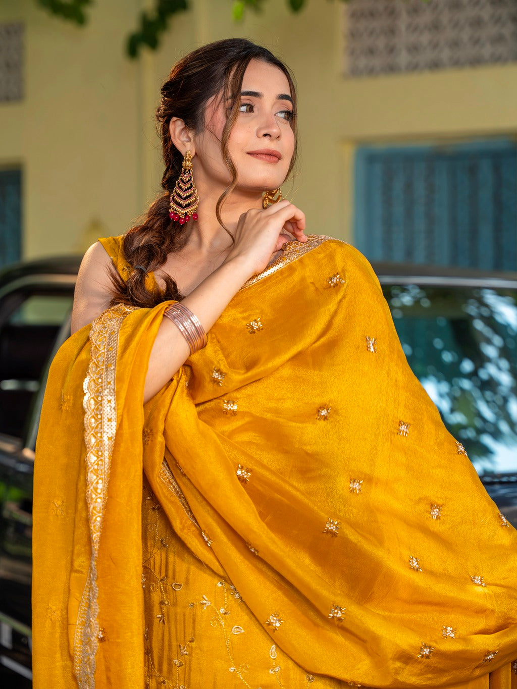 Gold-Yellow Heavy Aari Work Kurta Set