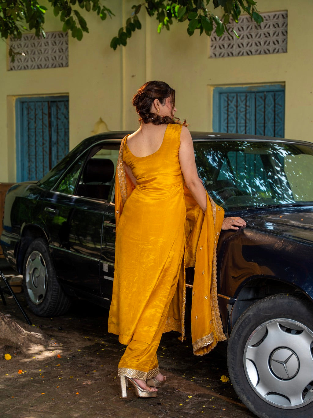 Gold-Yellow Heavy Aari Work Kurta Set