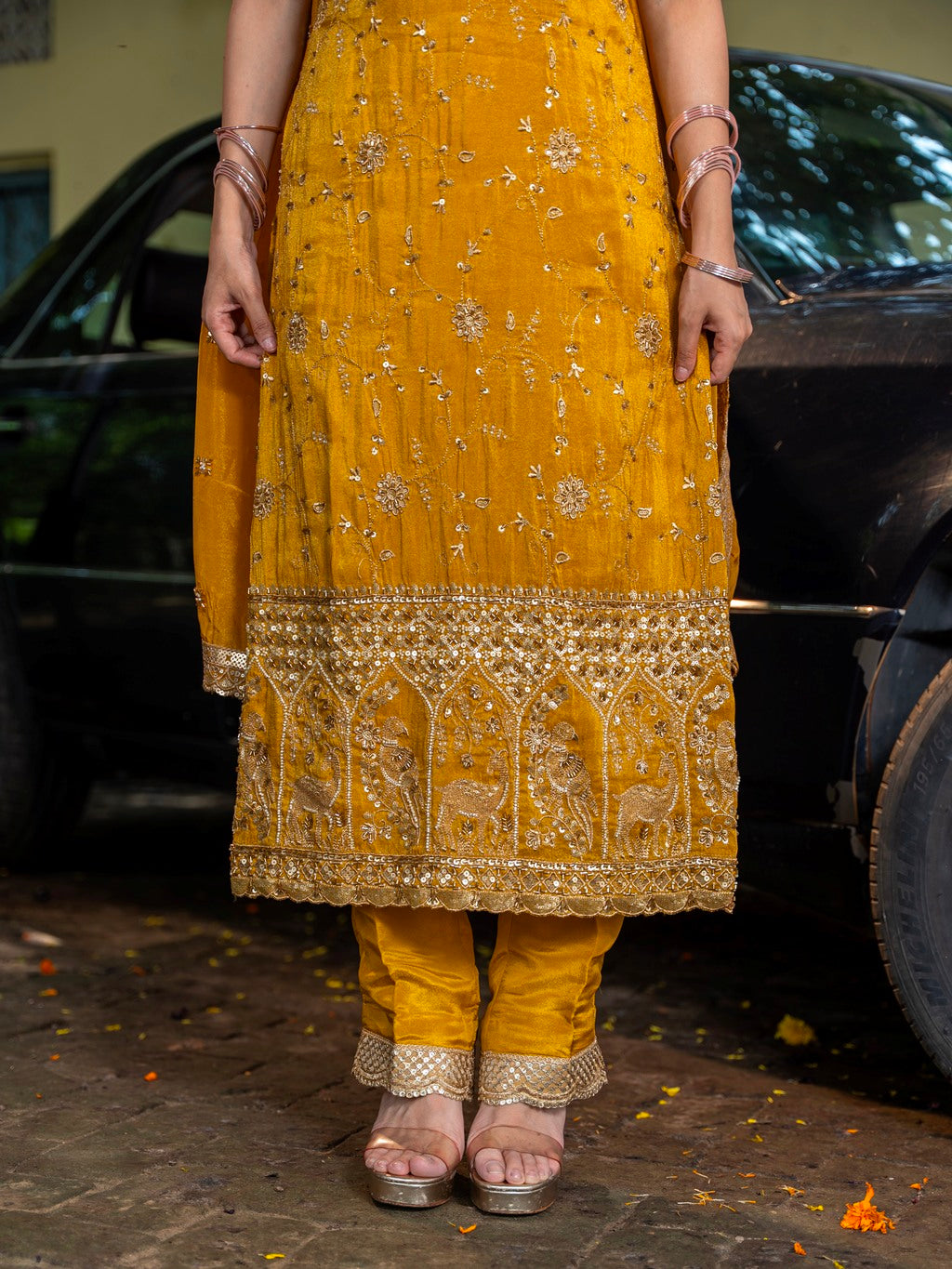 Gold-Yellow Heavy Aari Work Kurta Set