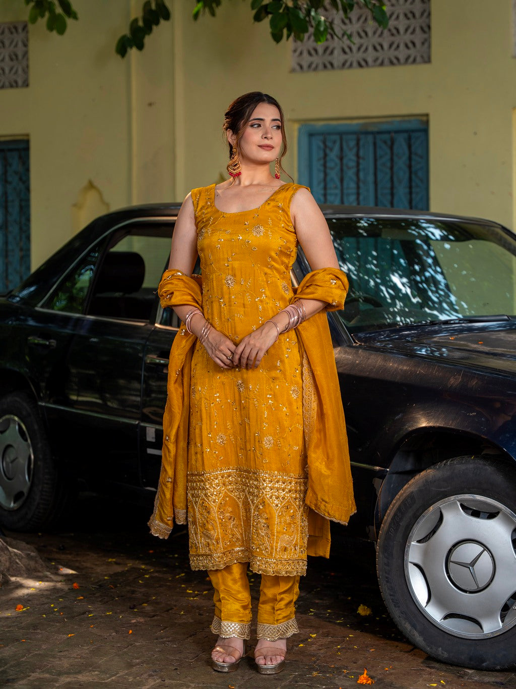 Gold-Yellow Heavy Aari Work Kurta Set