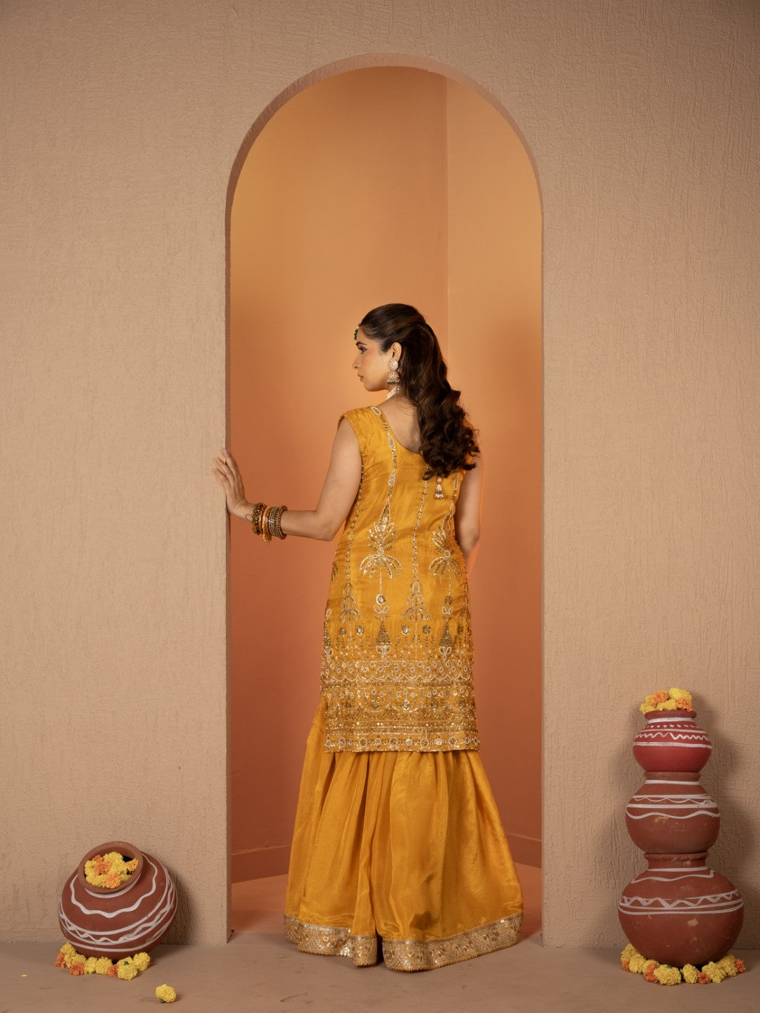 Yellow Heavy Tila Work Gharara Set
