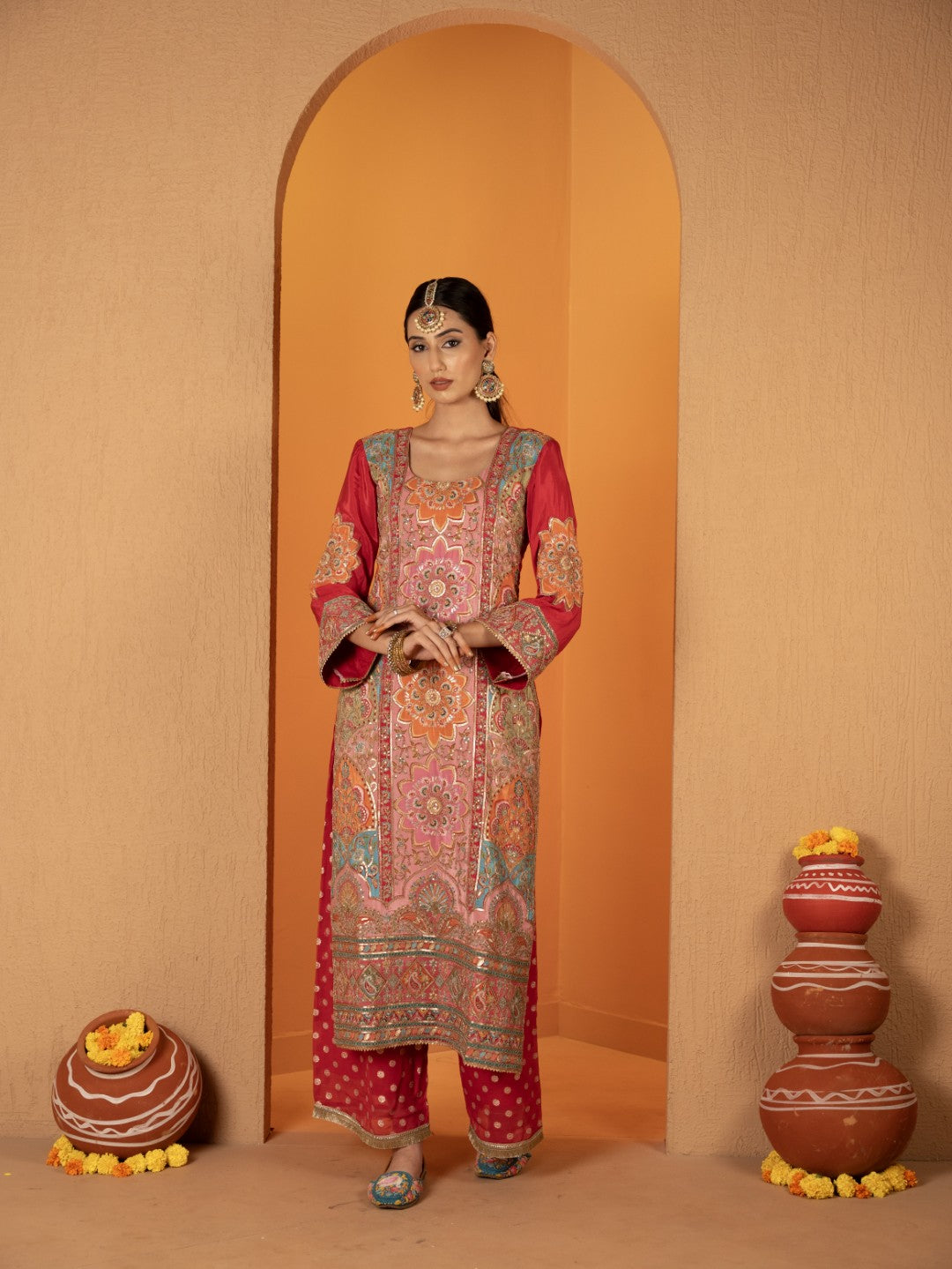 Hot-Pink Aari Work Plazo Set