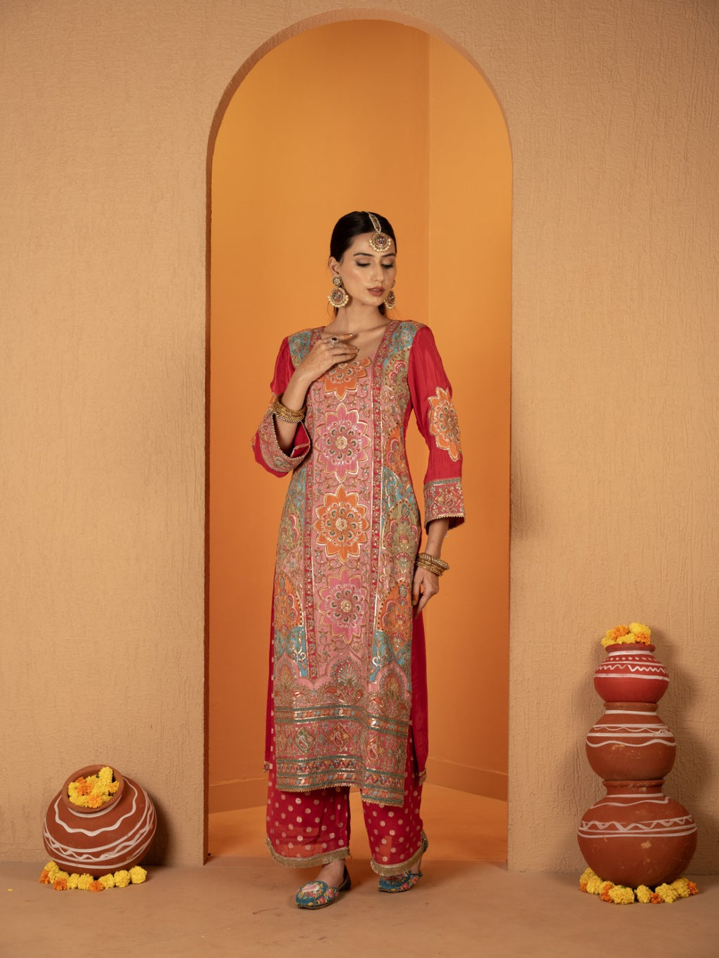 Hot-Pink Aari Work Plazo Set