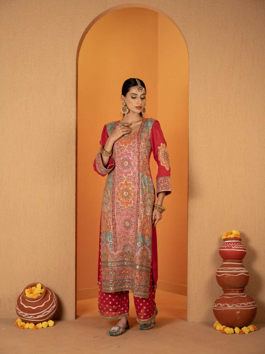 Hot-Pink Aari Work Plazo Set