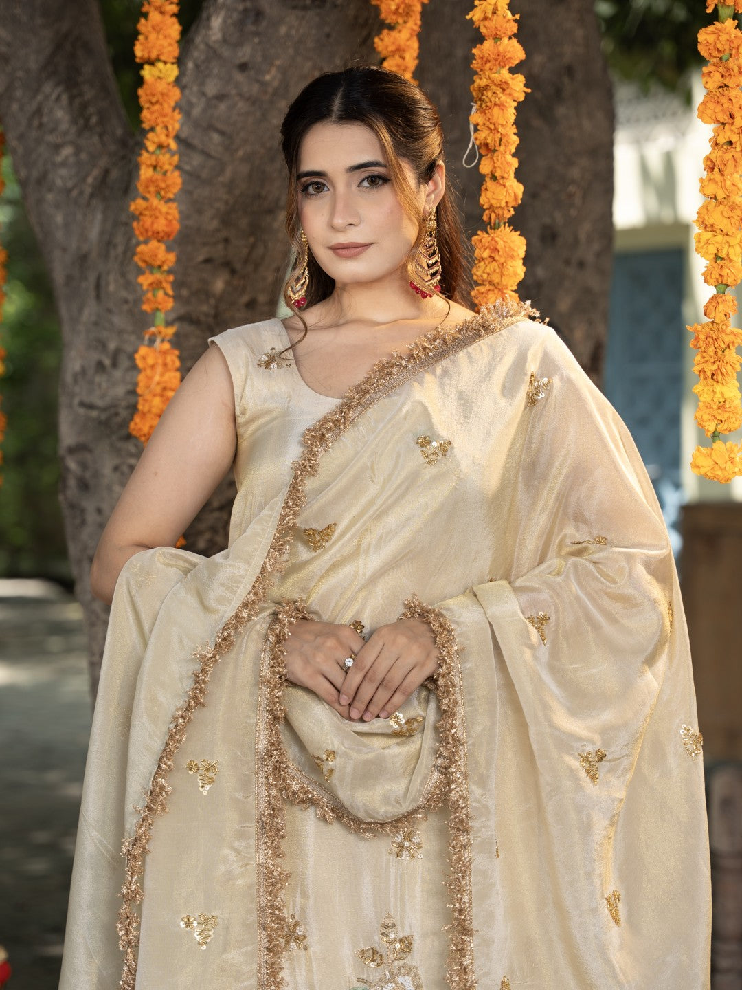 Ivory Heavy Cutdana & Sequin Work Sharara Set