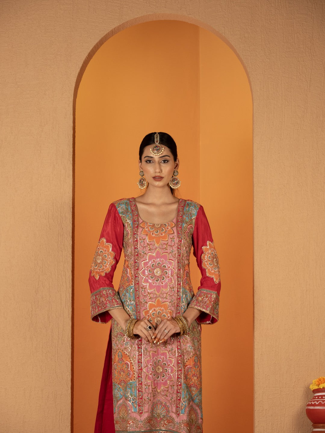 Hot-Pink Aari Work Plazo Set