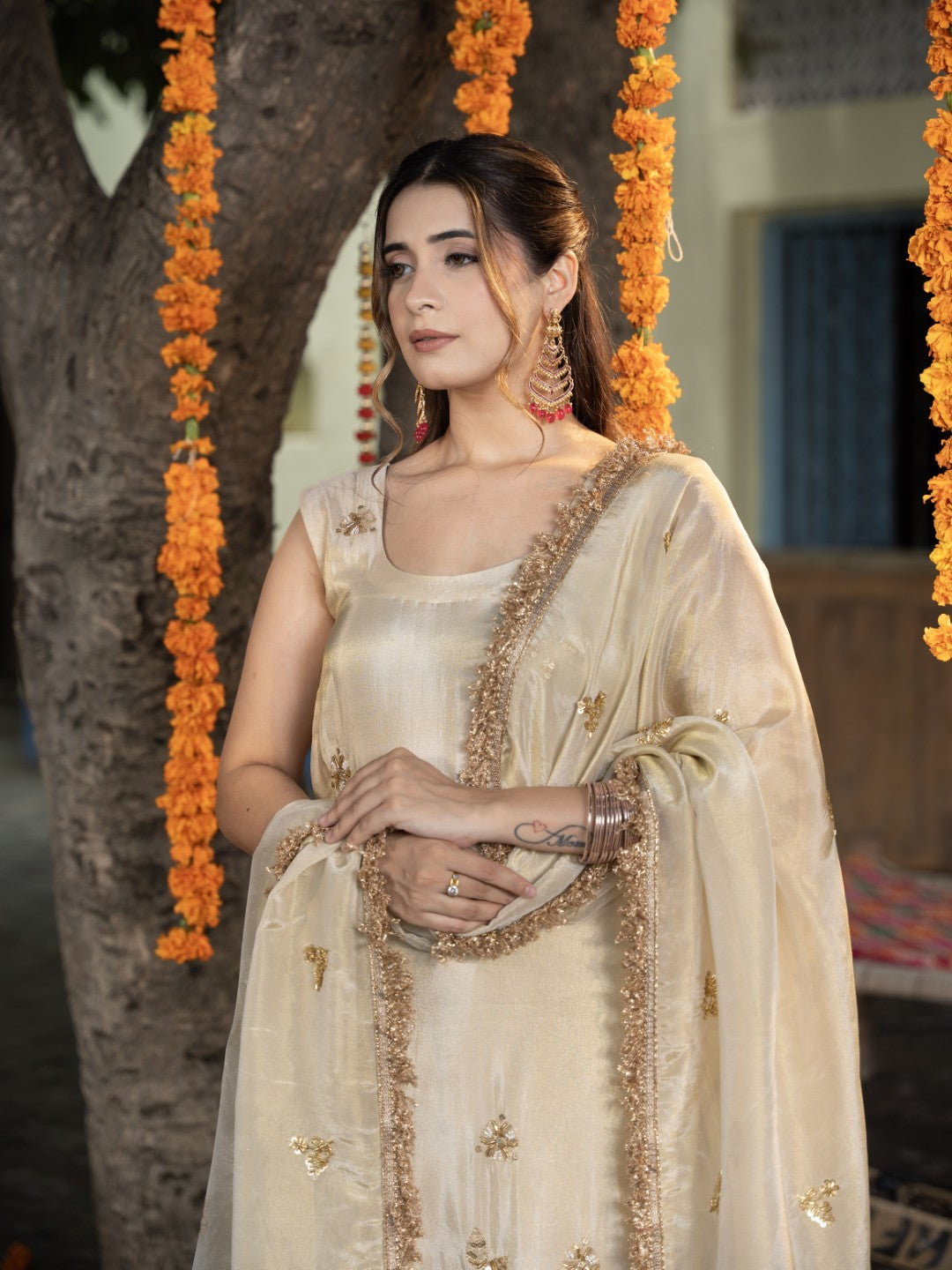 Ivory Heavy Cutdana & Sequin Work Sharara Set