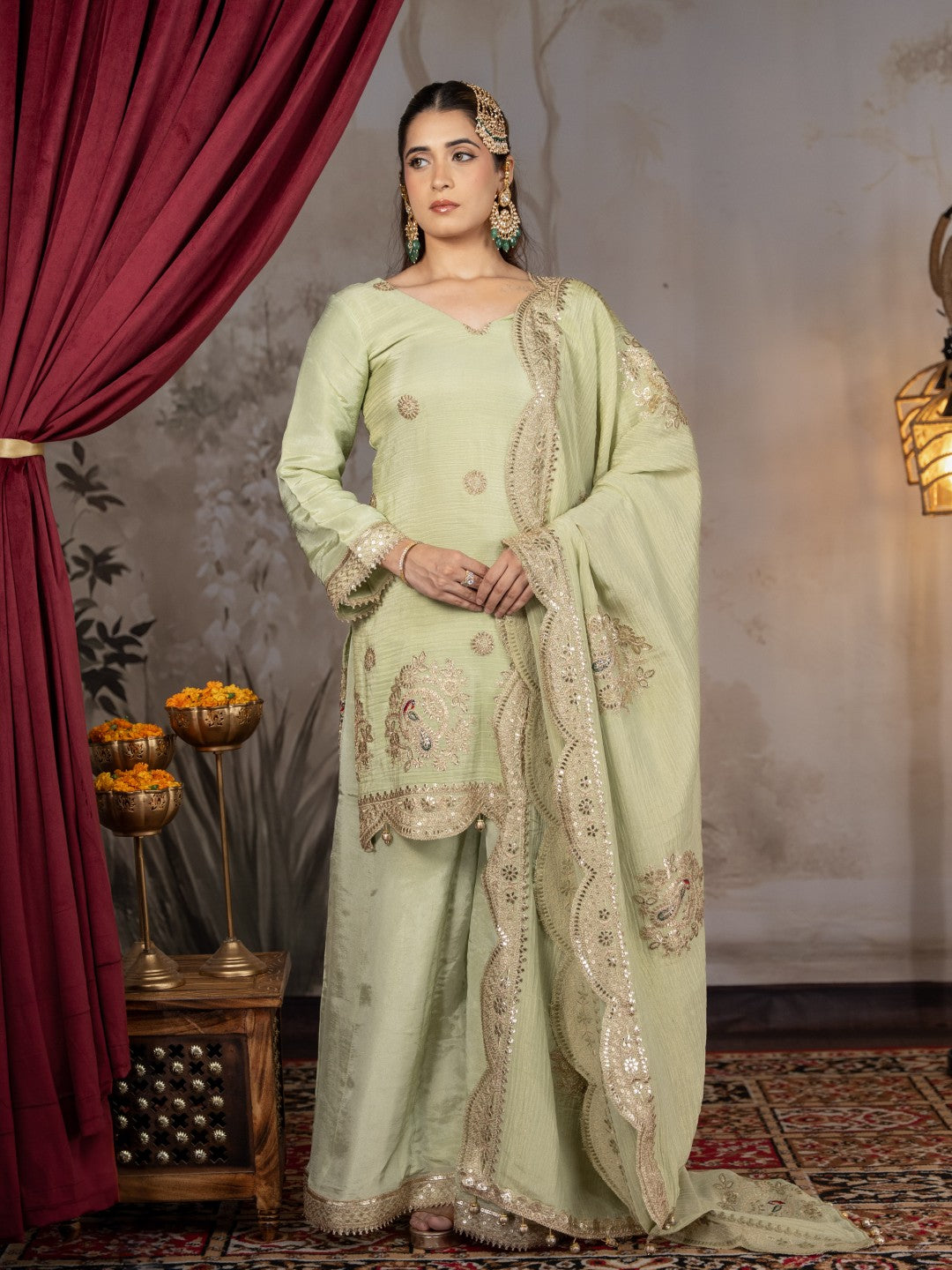 Sea-Green Gota & Tila Work Sharara Set
