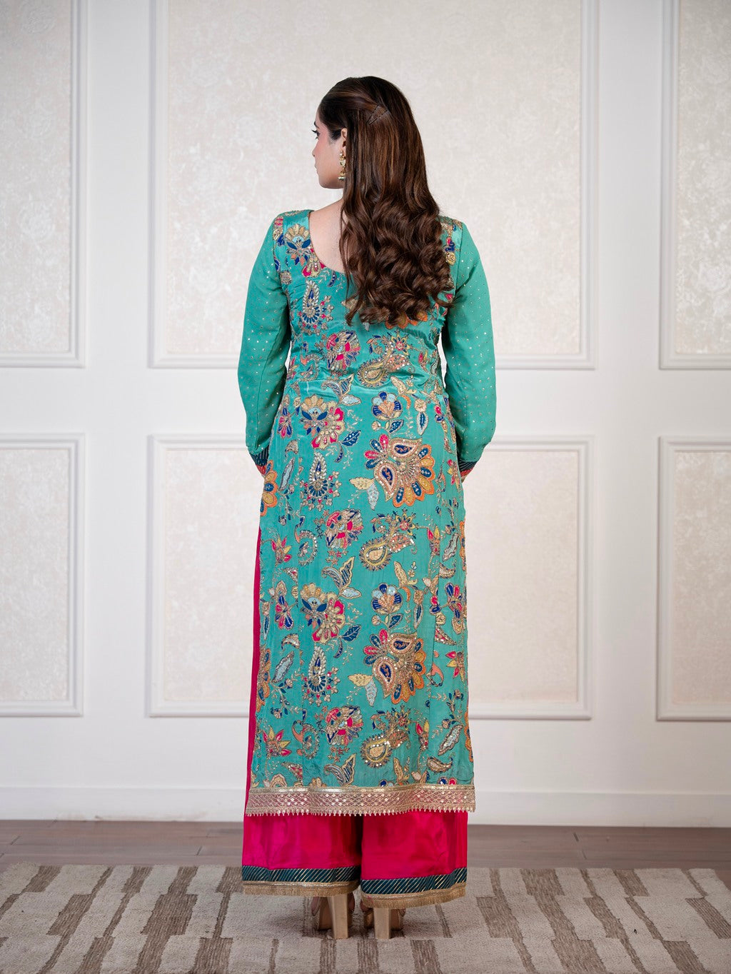 Greyish-Green Dori & Aari Work Kurta Set