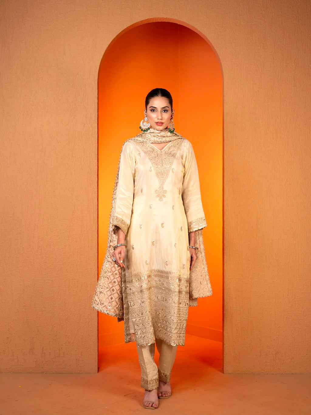 Ivory Aari Work Kurta Set