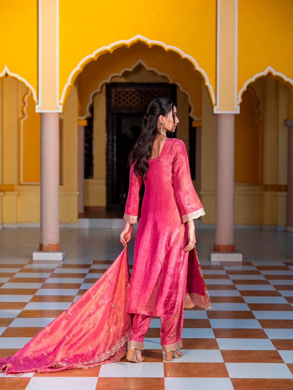 Hot-Pink Heavy Aari Work Kurta Set