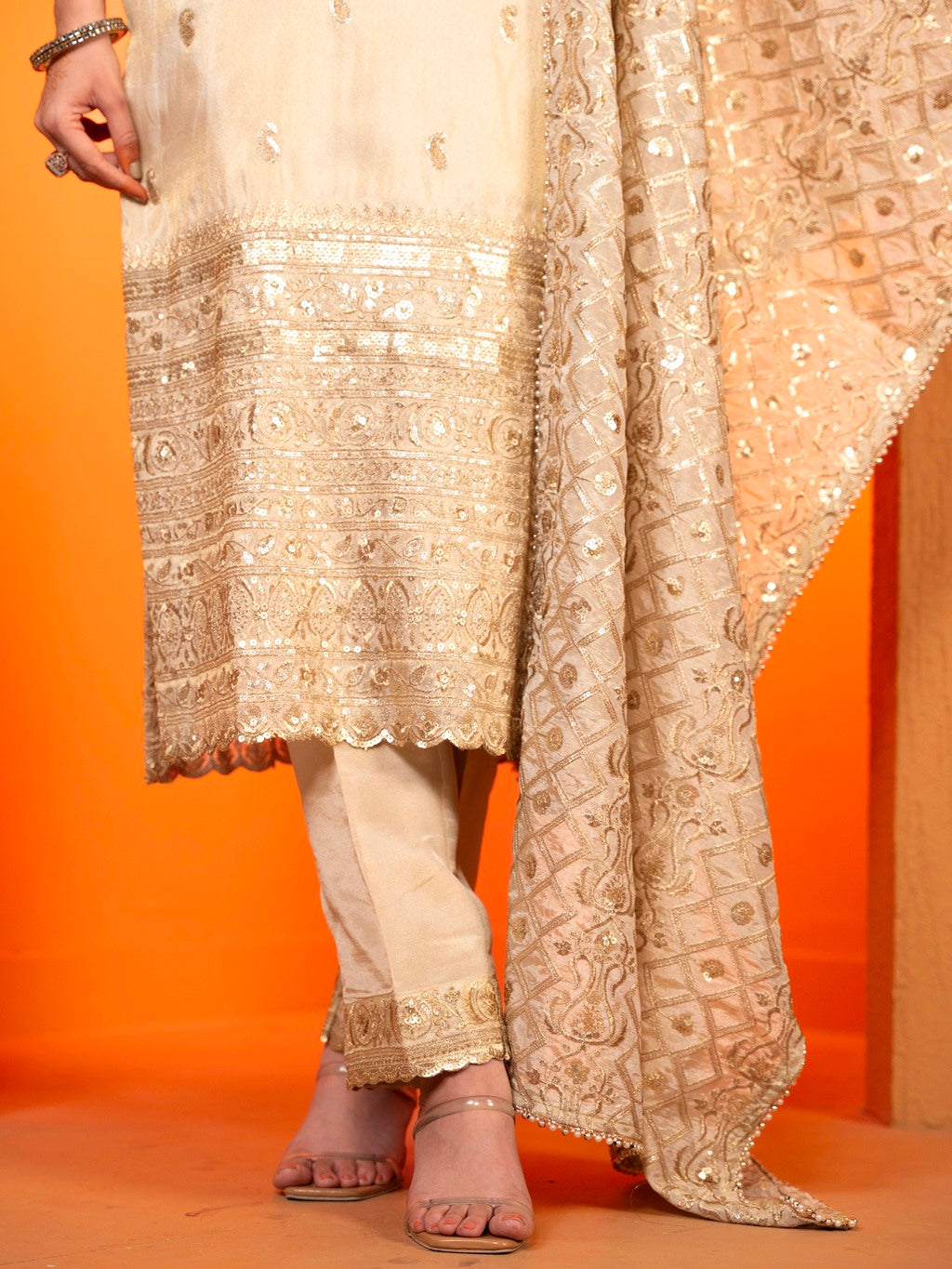 Ivory Aari Work Kurta Set
