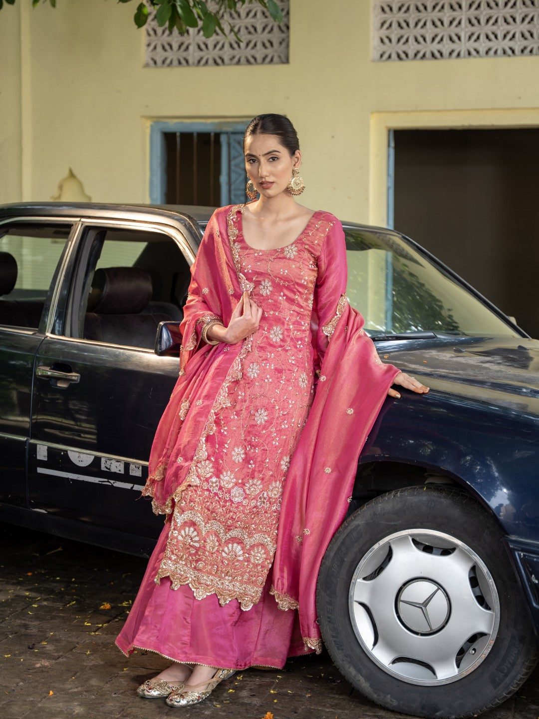 Magenta-Pink Heavy Sitira Sequin Work Sharara Set