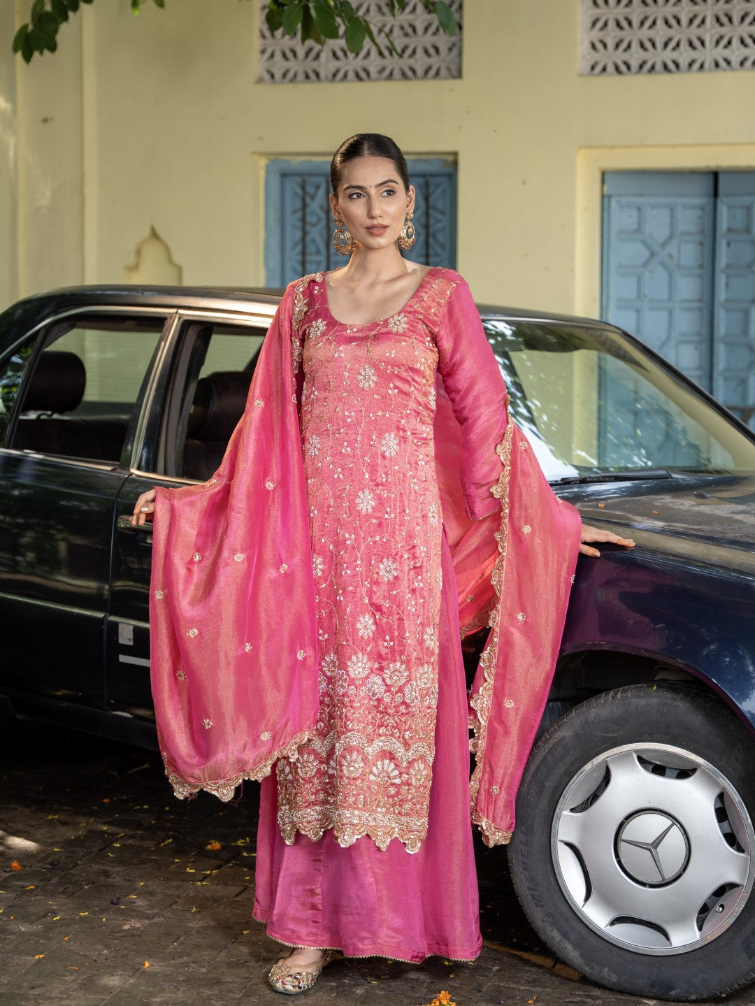 Magenta-Pink Heavy Sitira Sequin Work Sharara Set