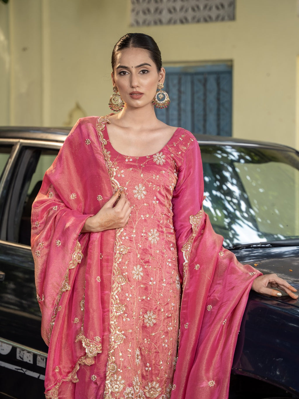 Magenta-Pink Heavy Sitira Sequin Work Sharara Set