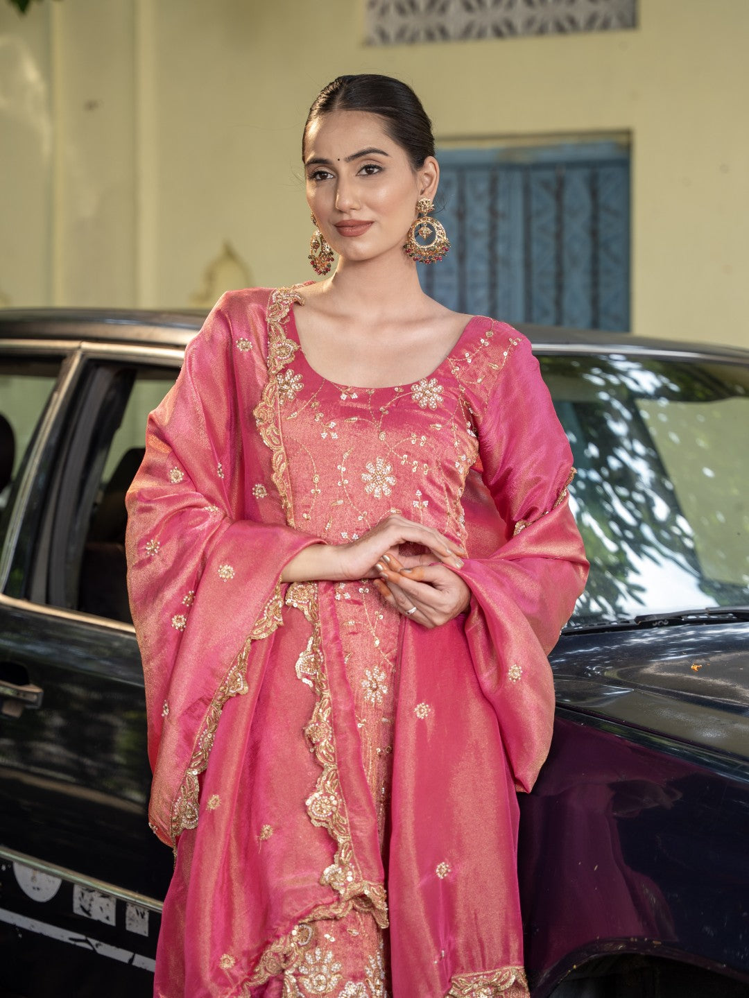 Magenta-Pink Heavy Sitira Sequin Work Sharara Set