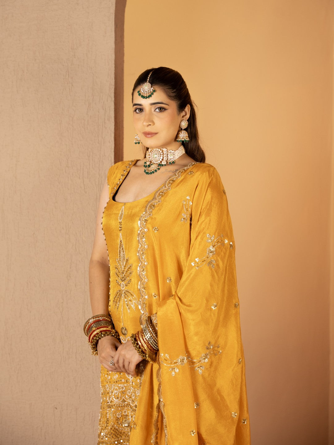 Yellow Heavy Tila Work Gharara Set