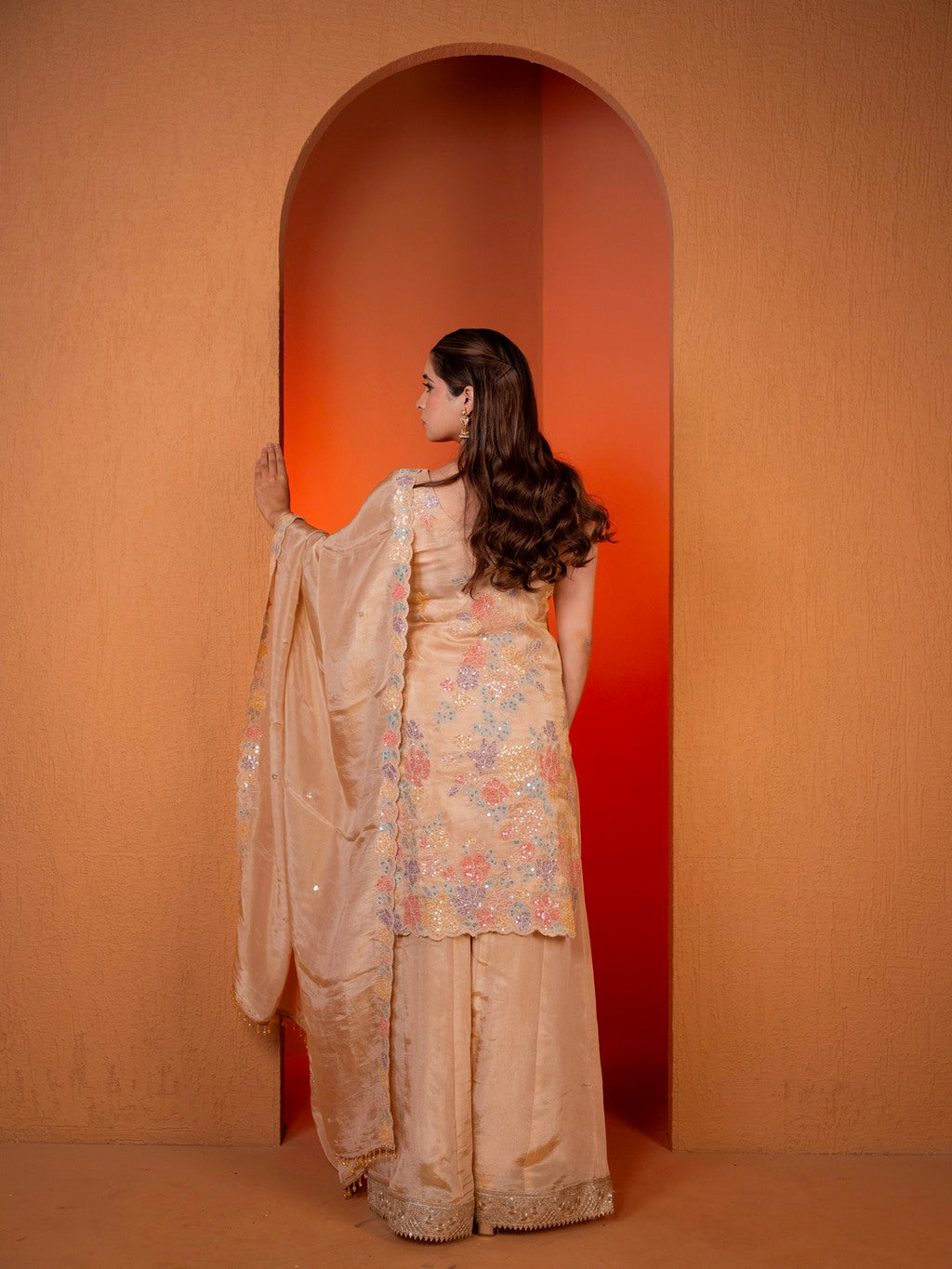 Fawn-Beige Sequin Work Sharara Set