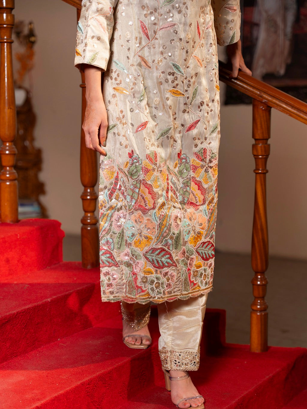 Ivory Heavy Thread Work Kurta Set