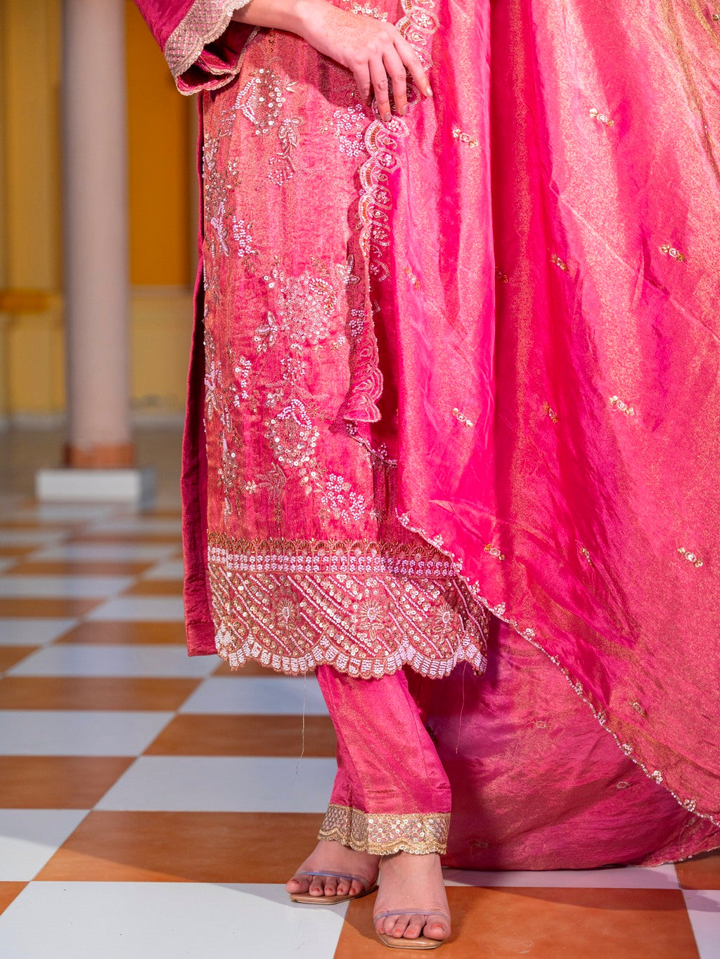 Hot-Pink Heavy Aari Work Kurta Set