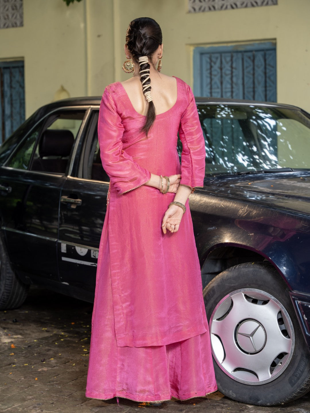 Magenta-Pink Heavy Sitira Sequin Work Sharara Set