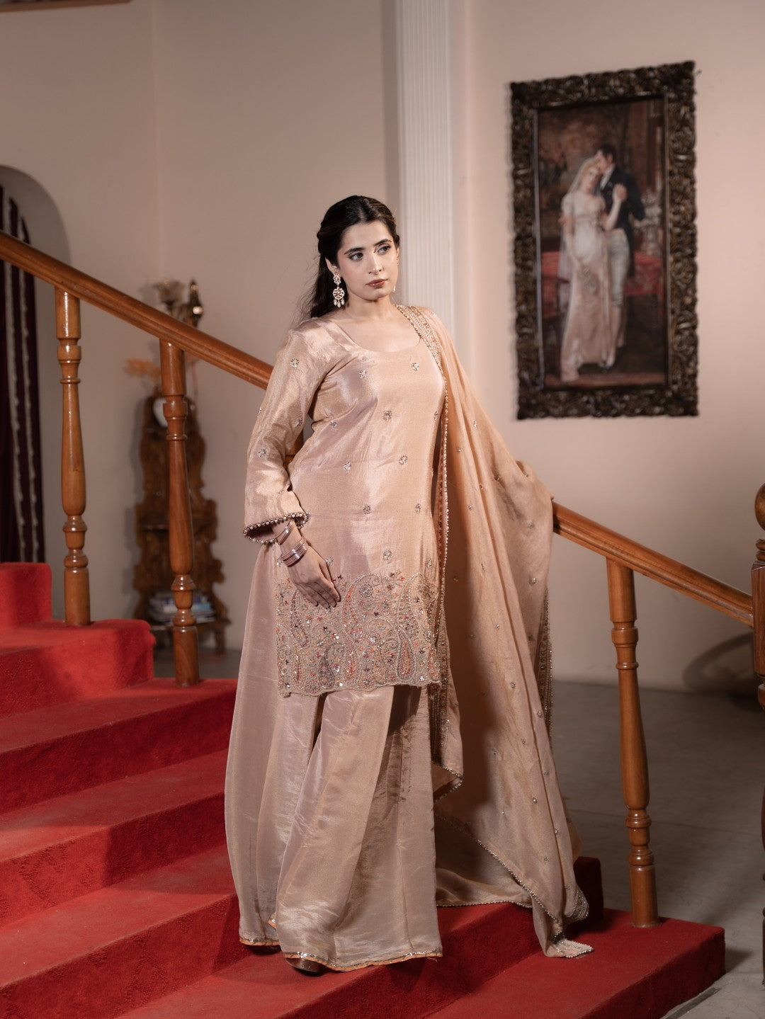 Peach Heavy Multicoloured-Sequin Work Sharara Set