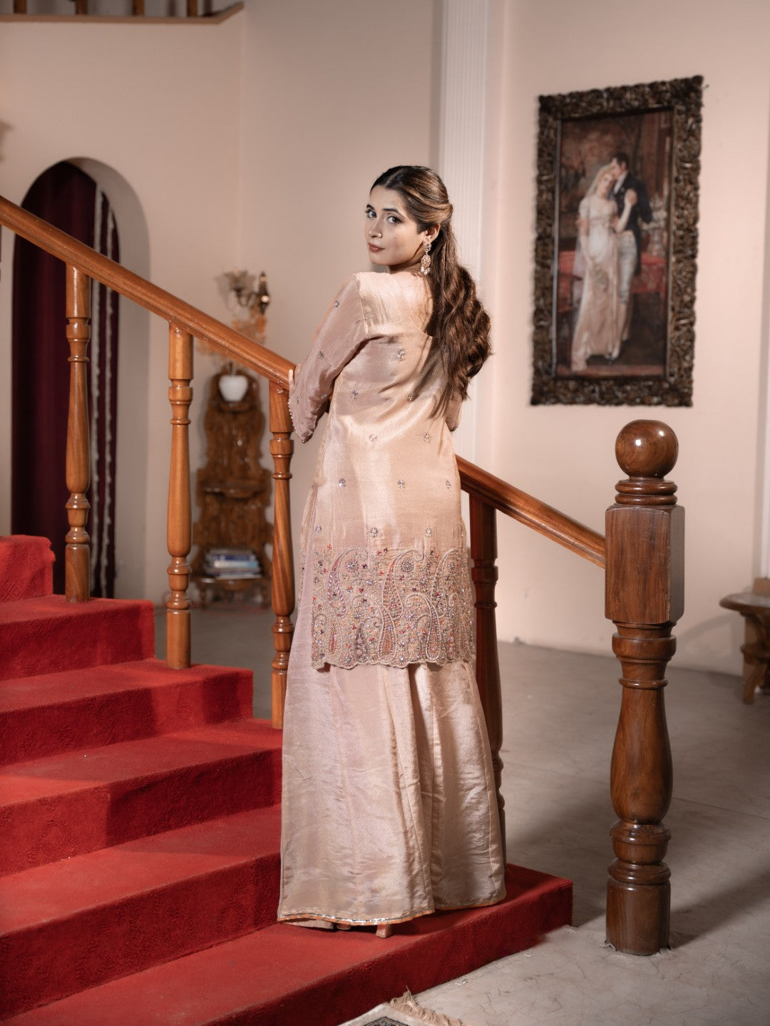 Peach Heavy Multicoloured-Sequin Work Sharara Set