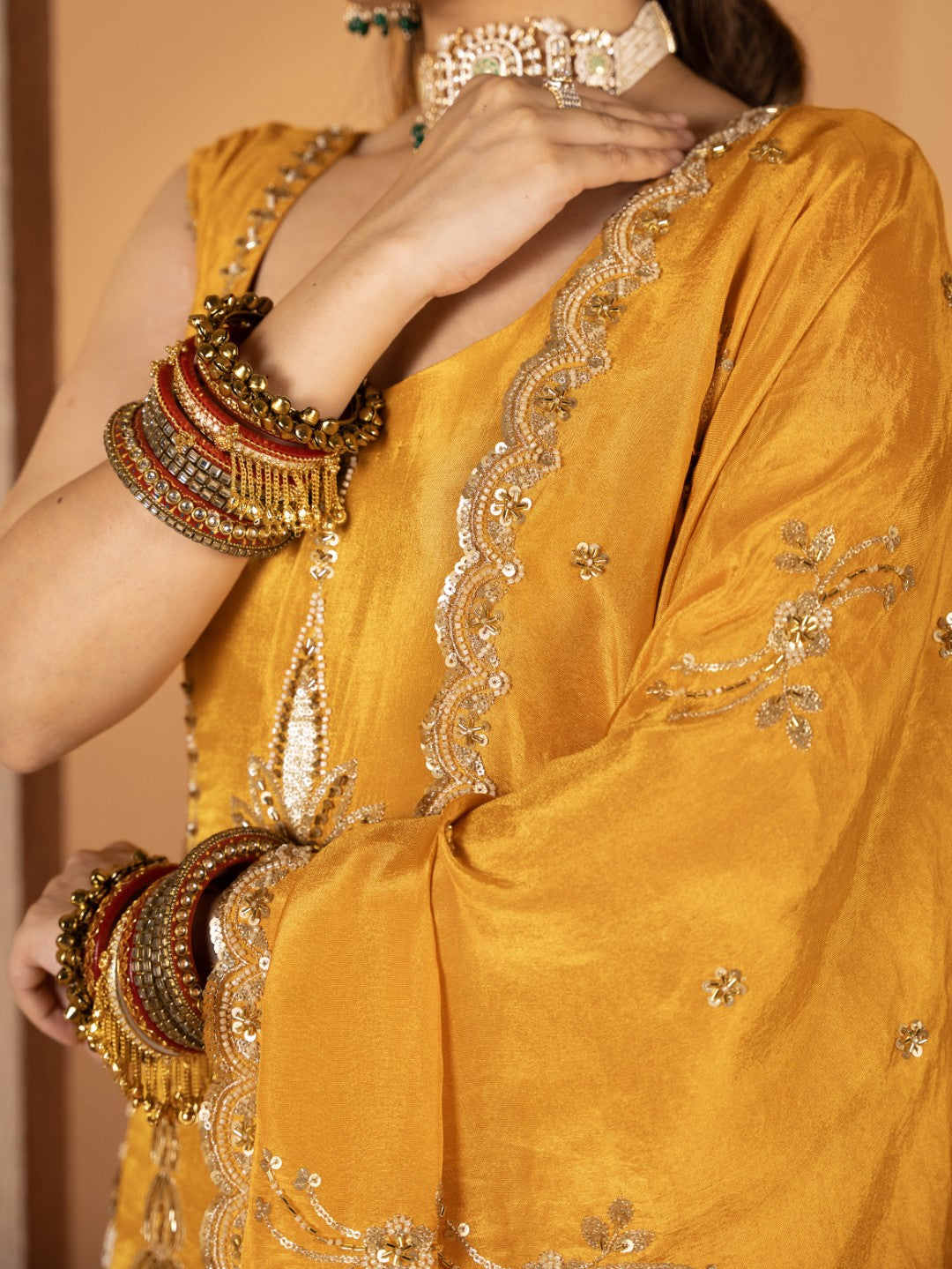 Yellow Heavy Tila Work Gharara Set