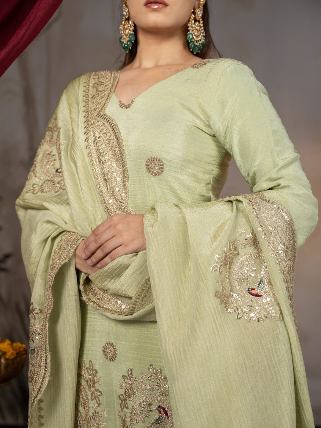 Sea-Green Gota & Tila Work Sharara Set