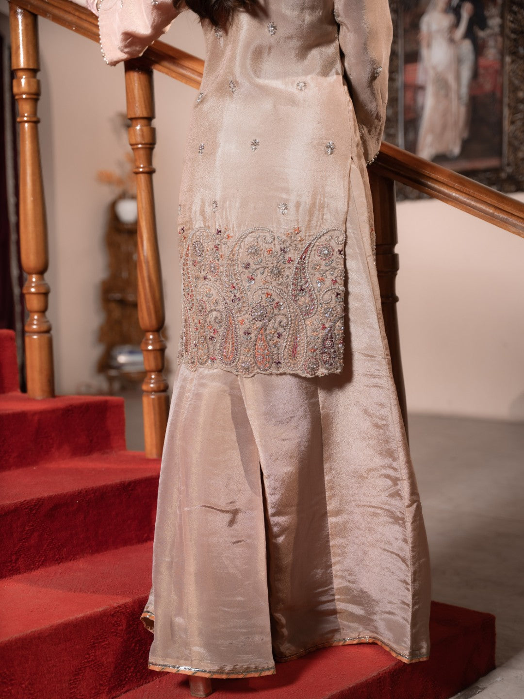 Peach Heavy Multicoloured-Sequin Work Sharara Set