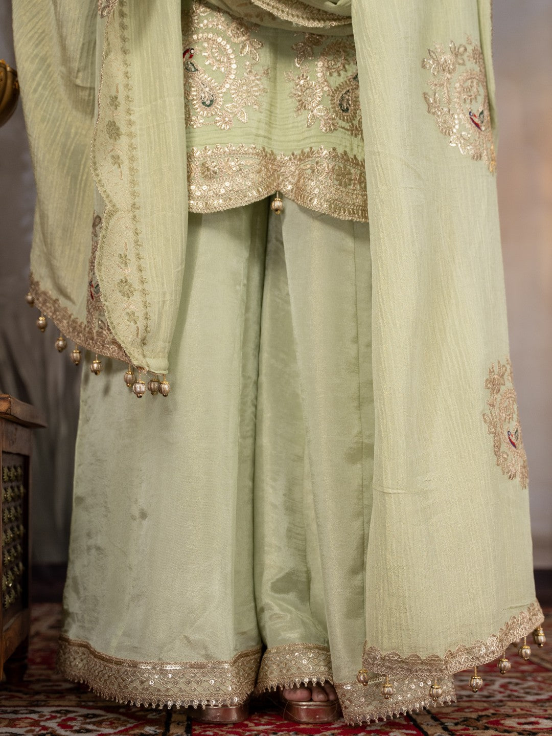 Sea-Green Gota & Tila Work Sharara Set