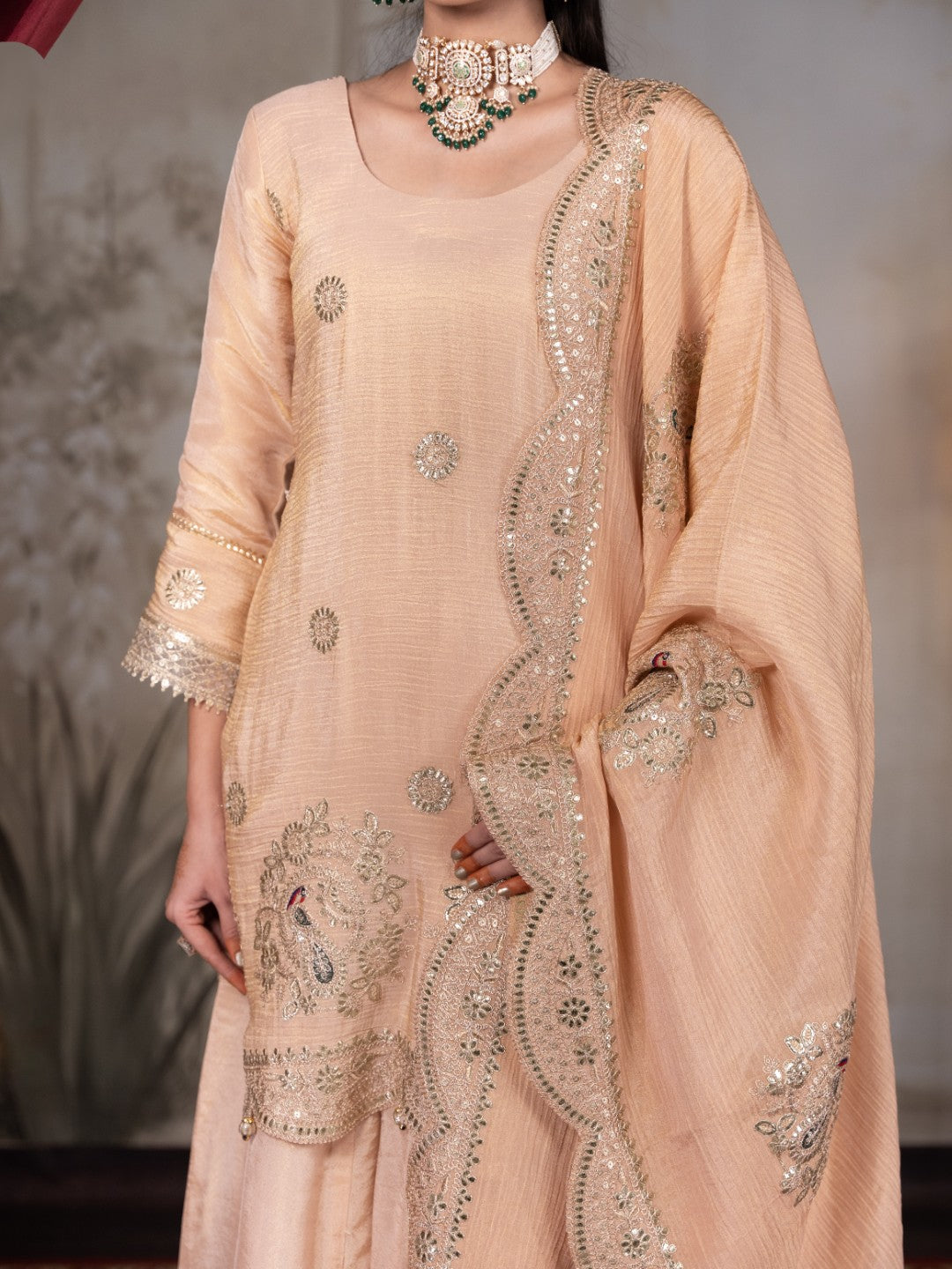 Peach Gota & Tila Work Sharara Set