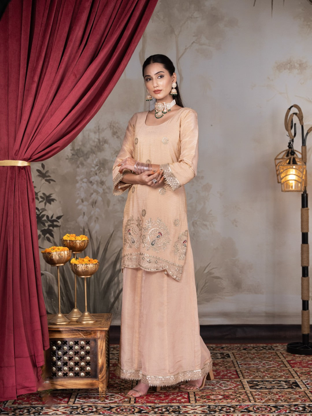 Peach Gota & Tila Work Sharara Set