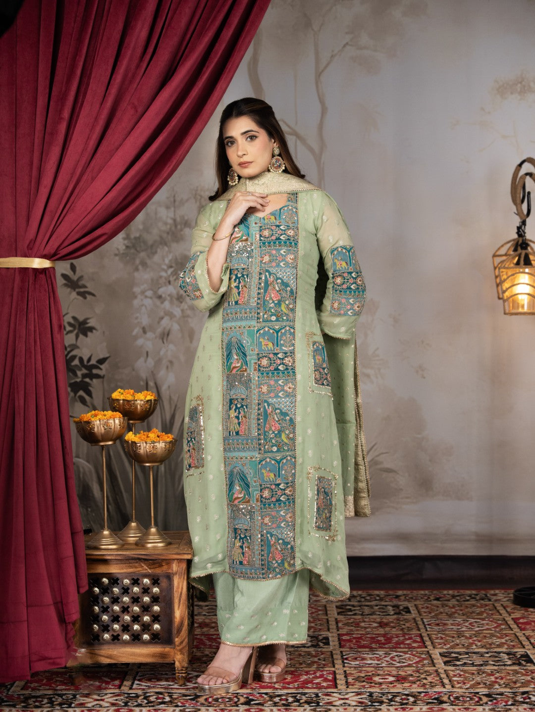 Light Olive-Green Prencess A-Line Set