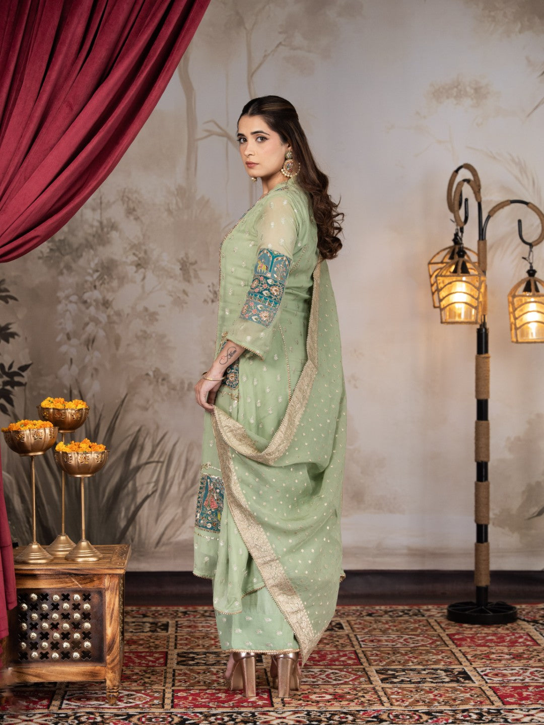 Light Olive-Green Prencess A-Line Set