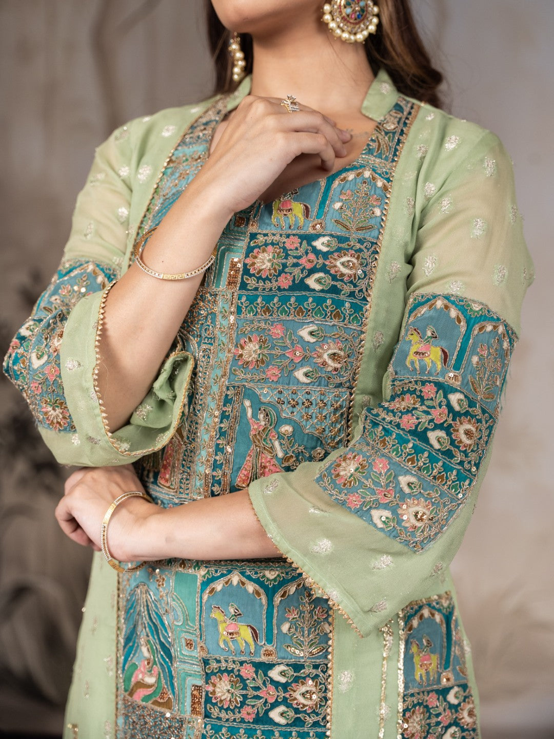 Light Olive-Green Prencess A-Line Set