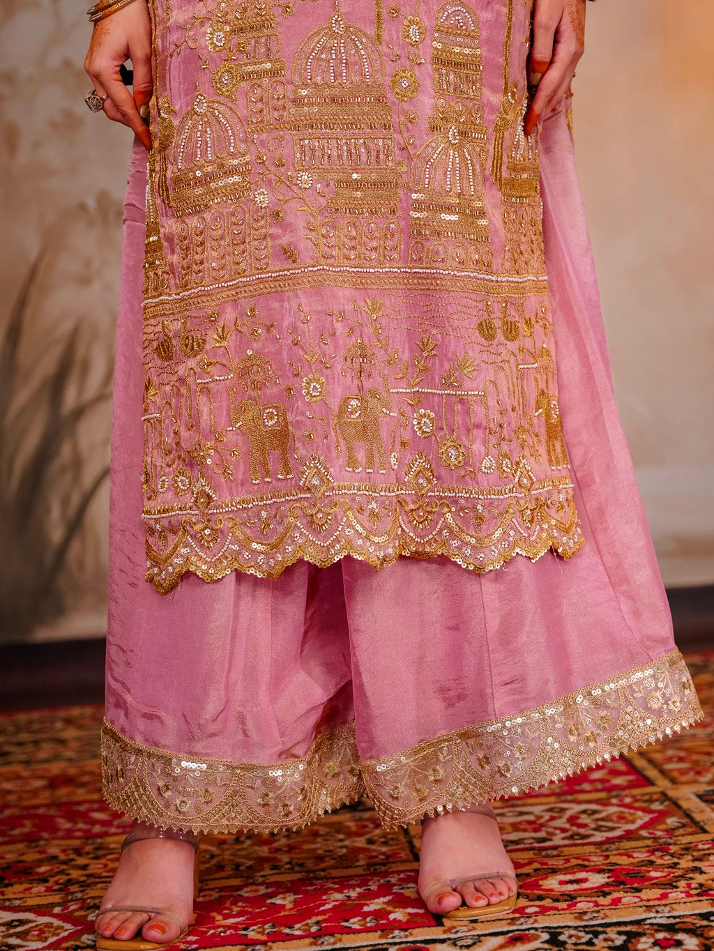 Onion-Pink Heavy Aari Work Kurta Set