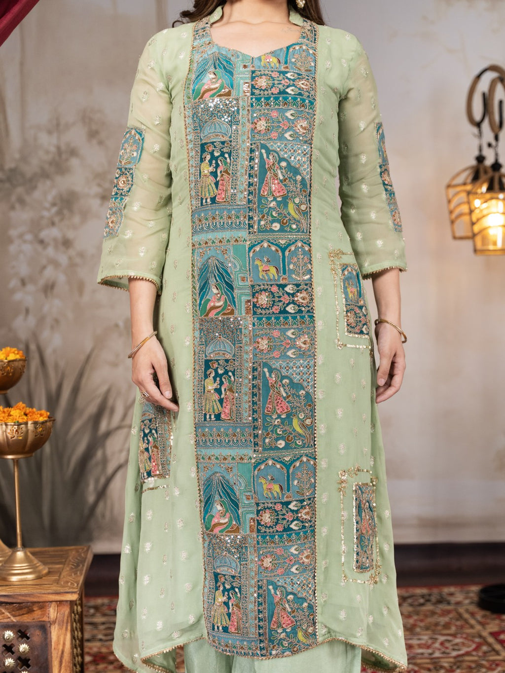 Light Olive-Green Prencess A-Line Set