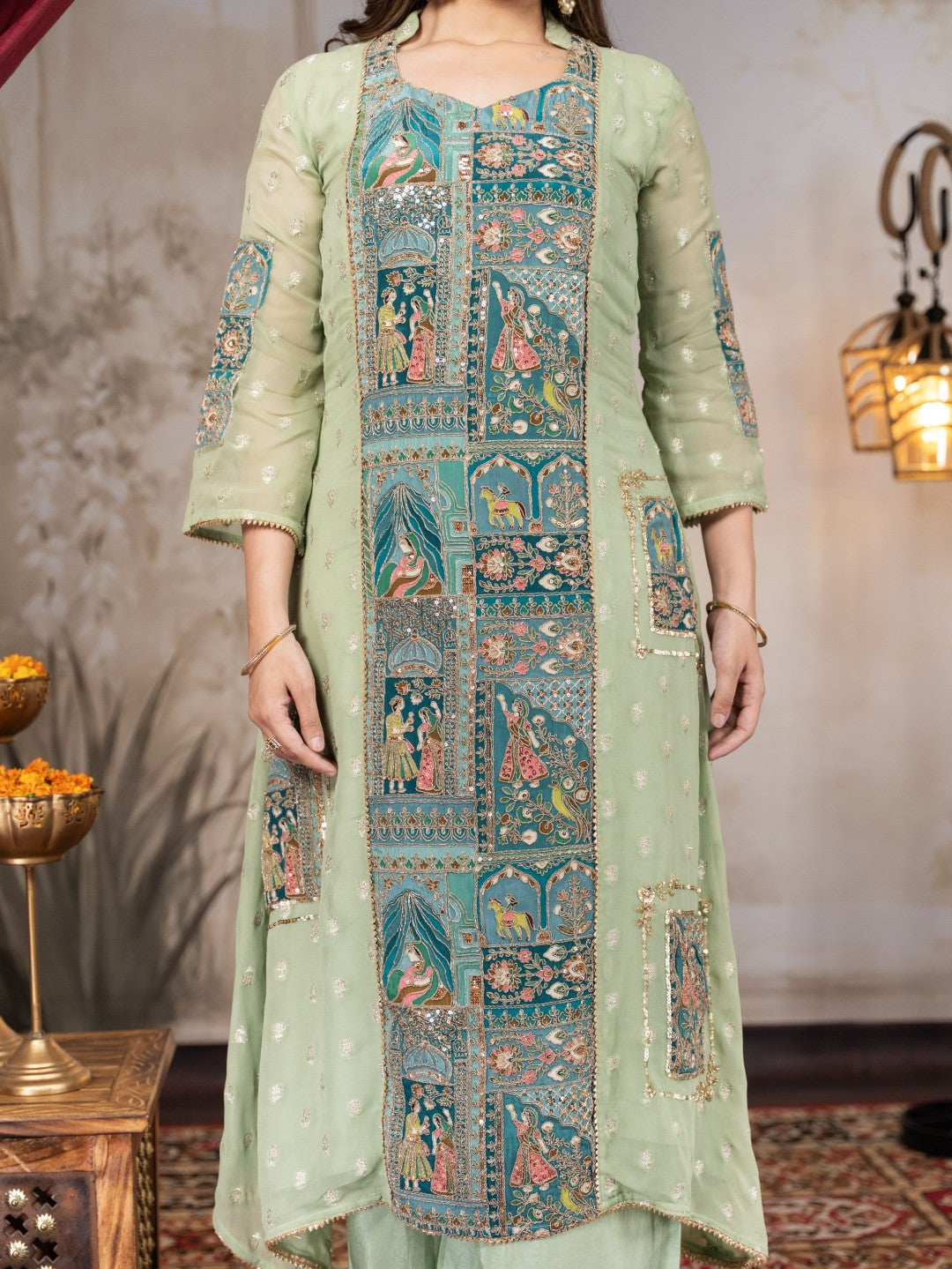 Light Olive-Green Prencess A-Line Set