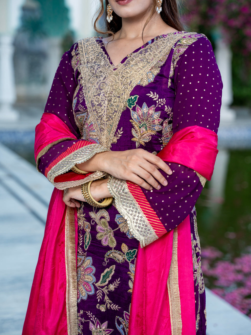Purple Dori & Aari Work Royal A-line Set