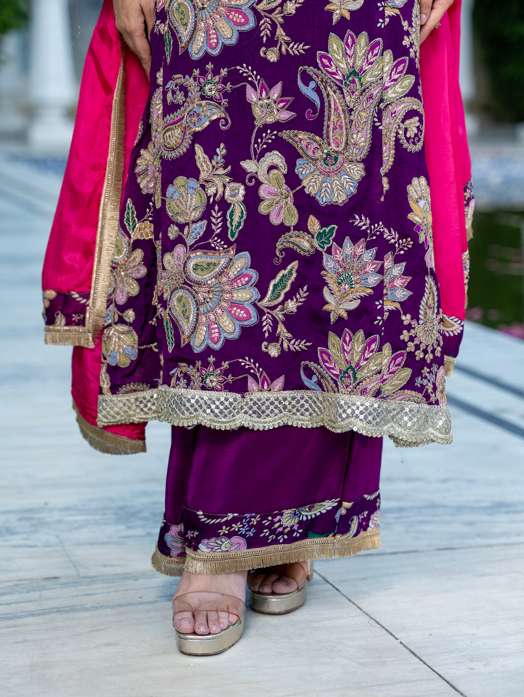 Purple Dori & Aari Work Royal A-line Set