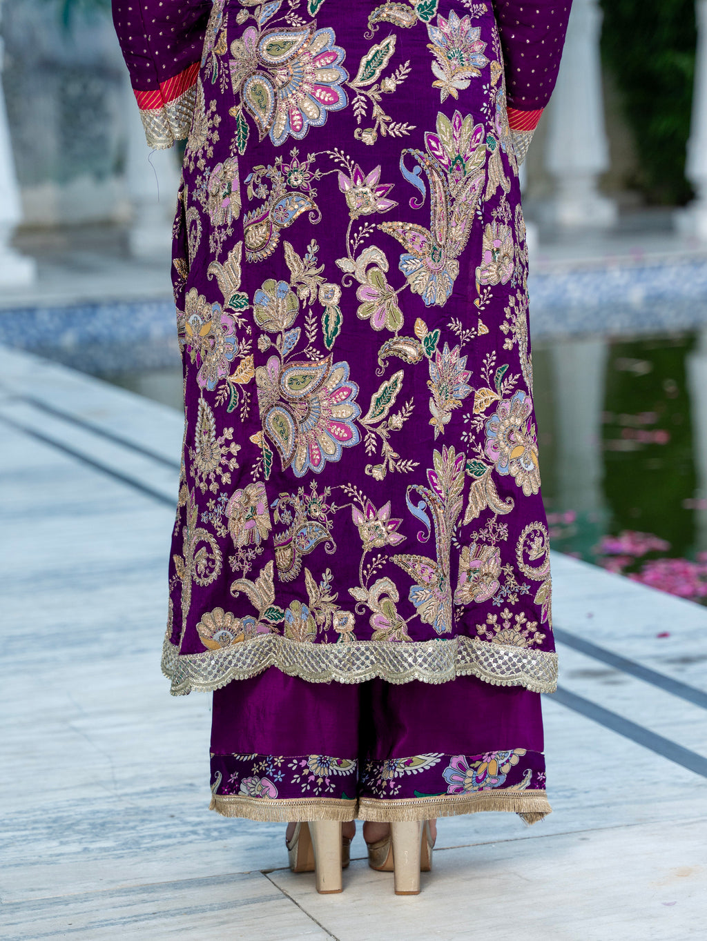 Purple Dori & Aari Work Royal A-line Set