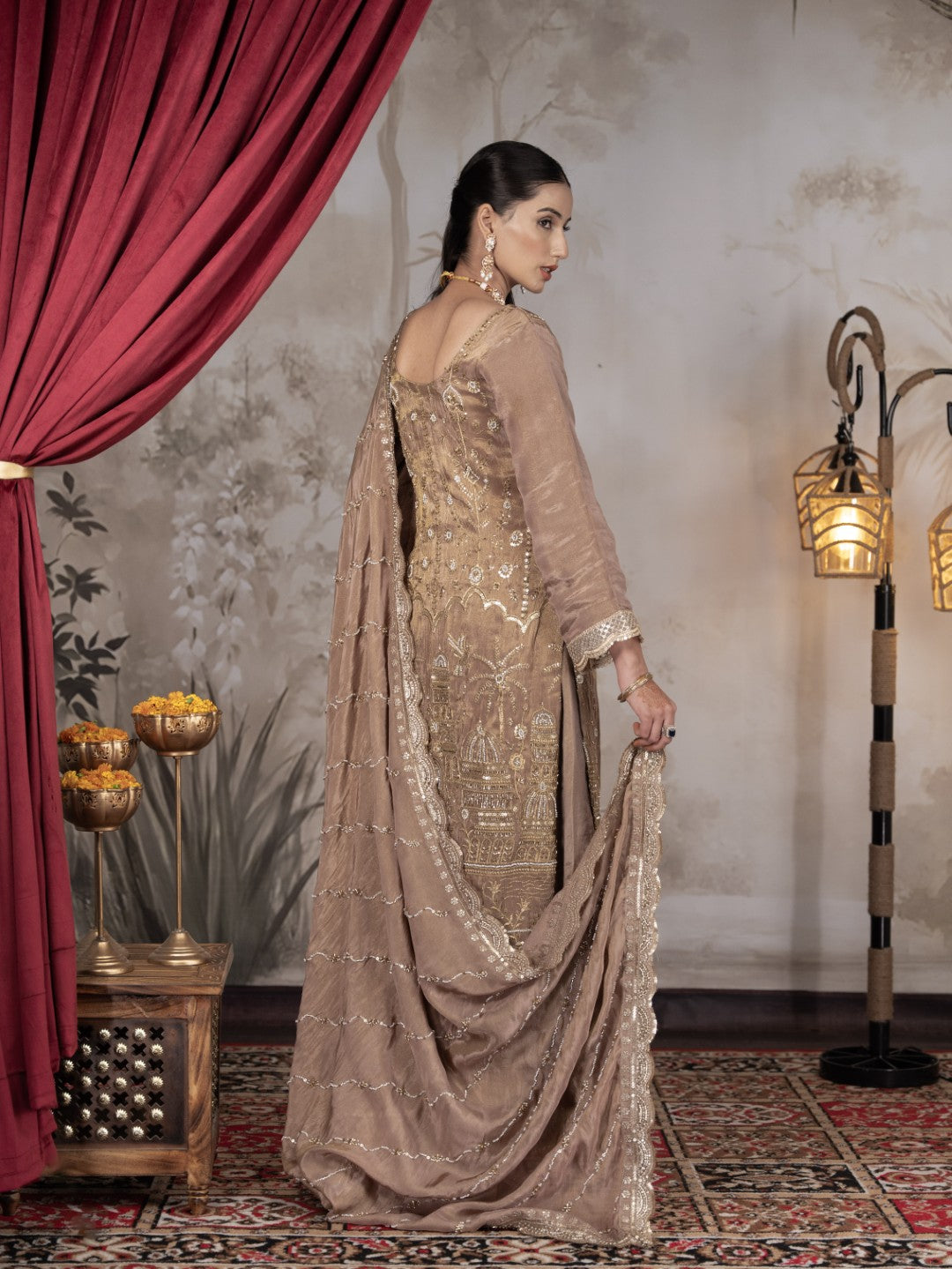 Earthy-Brown Heavy Aari Work Kurta Set
